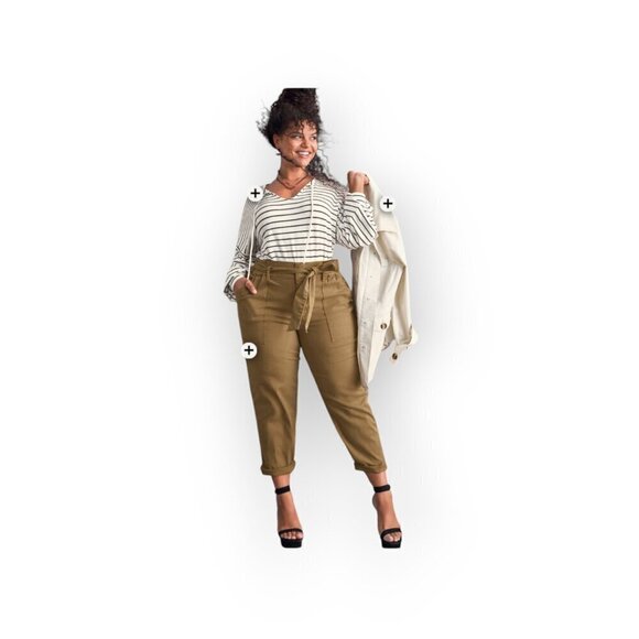 CAbi Discovery Cropped Stretch Belted Trousers Khaki Size 4 Utility Work Chic - Picture 2 of 15